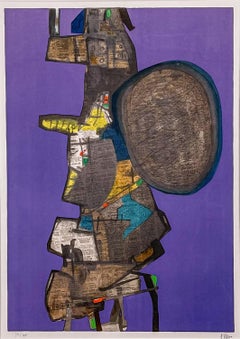 Maurice Estève, Bank Street, Abstract Expressionist Lithograph, purple, white