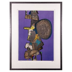 Vintage Maurice Estève, Bank Street, Abstract Expressionist Lithograph, purple, white