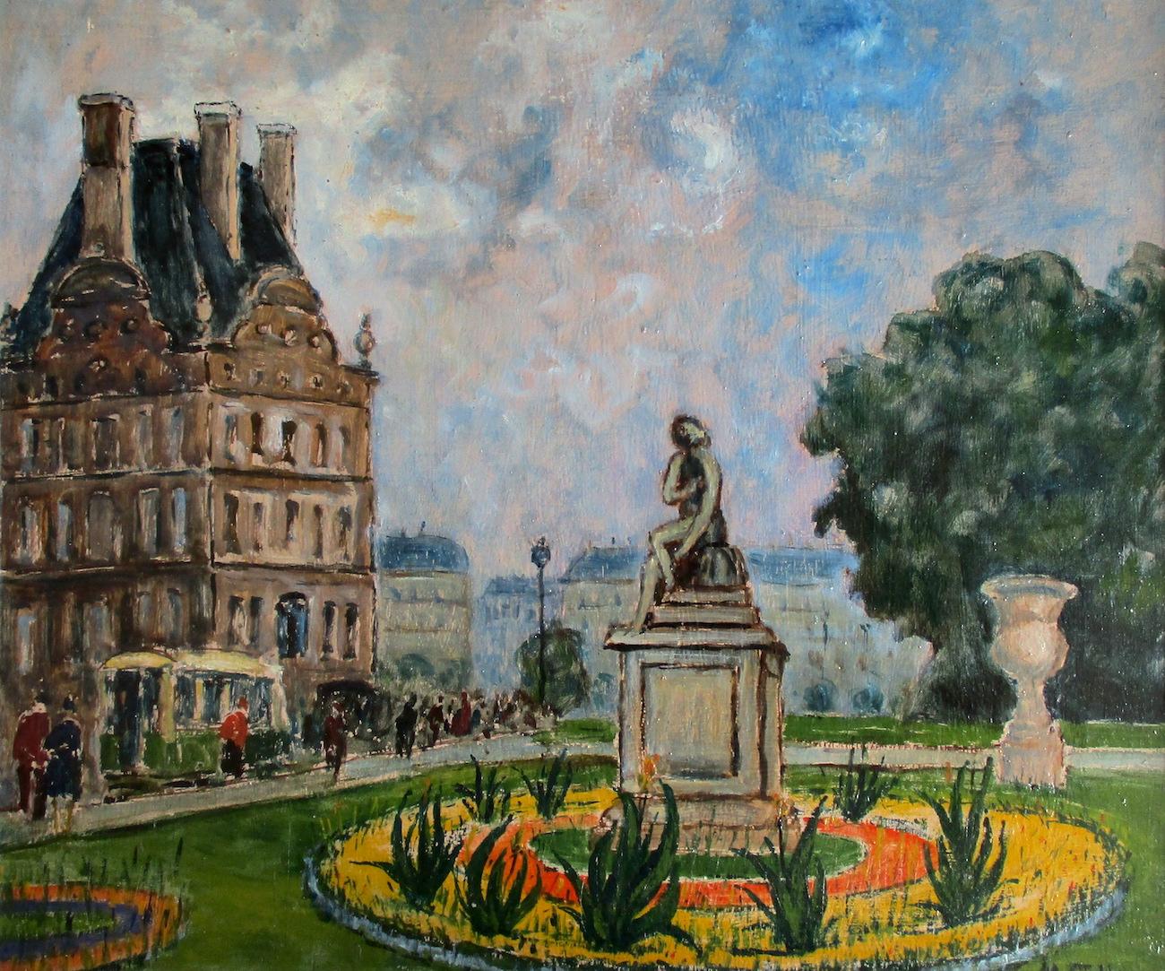 Maurice Falliès Figurative Painting - Paris, the Louvre
