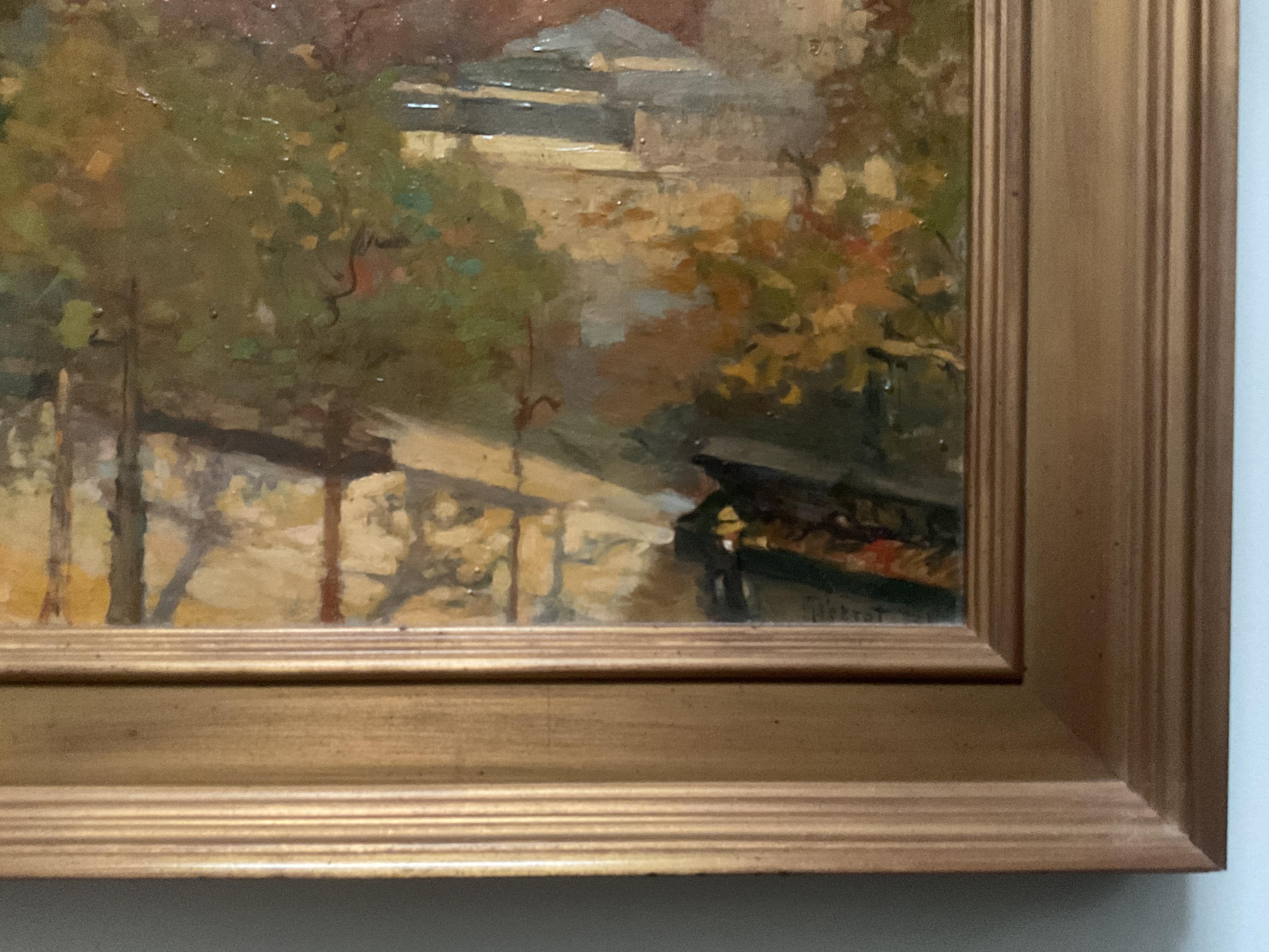 Antique Paris and Notre Dame Impressionist Oil Painting, ca 1920; Maurice Perrot For Sale 2