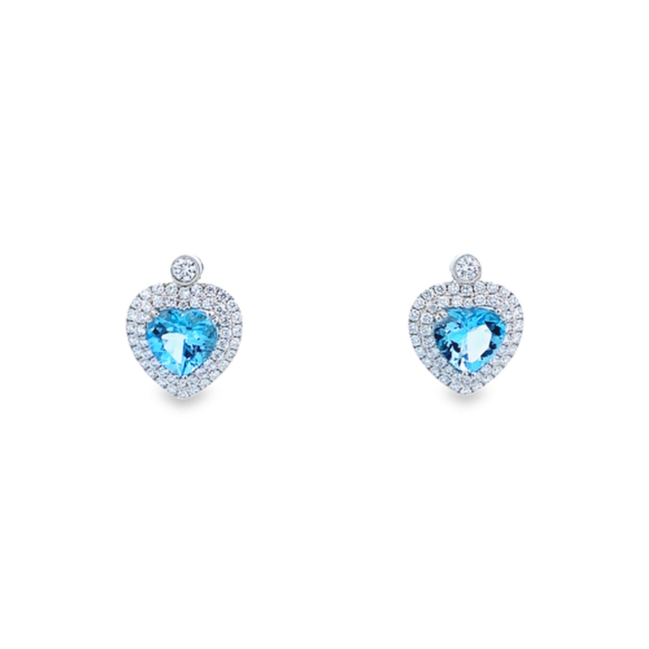 Maurice Fine Jewelry Pendientes de aguamarina y diamantes en forma de corazón Corte de corazón en venta