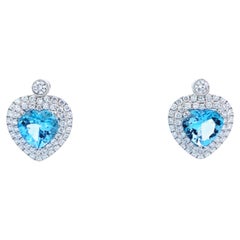 Maurice Fine Jewelry Heart Shape Aquamarine and Diamond Earrings