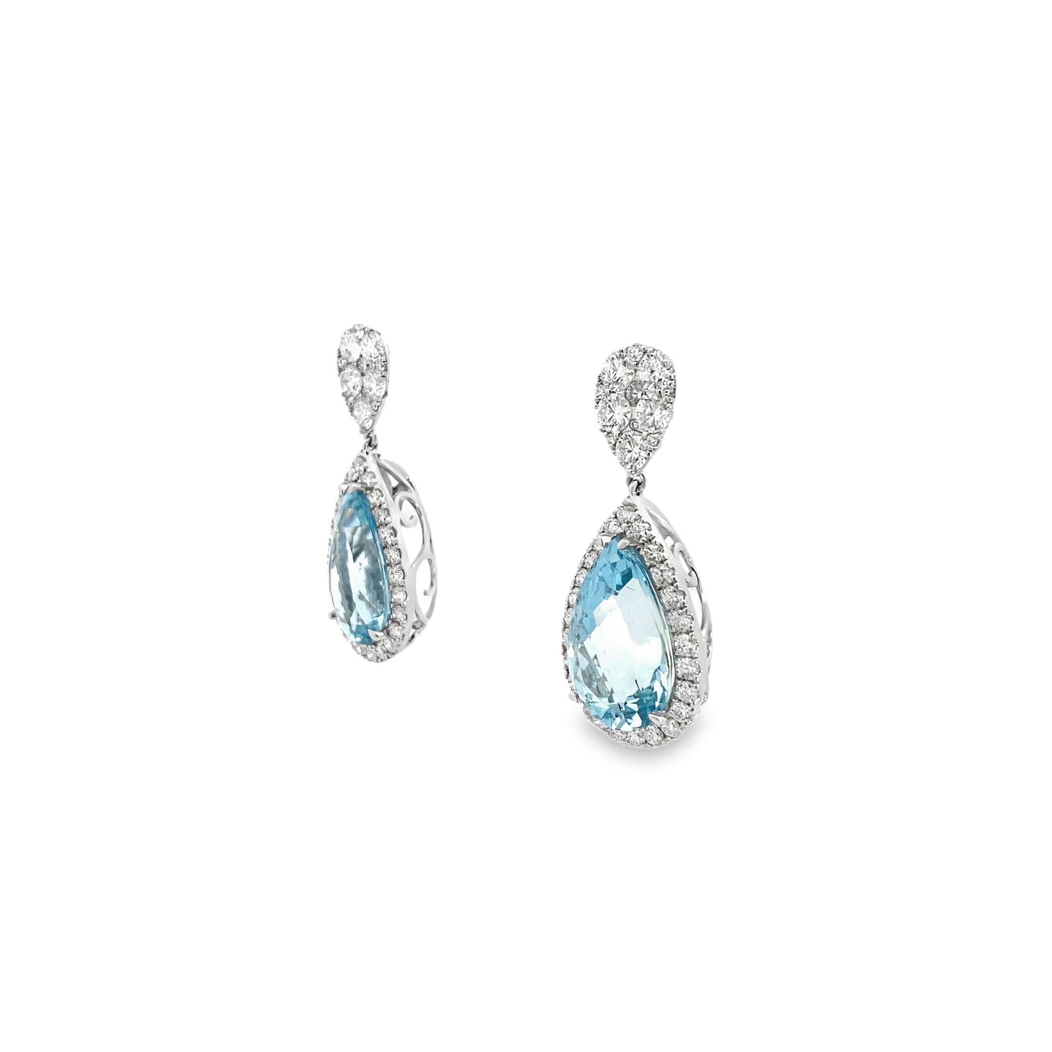 Modern Maurice Fine Jewelry - Large Aquamarine Earrings and Diamonds For Sale