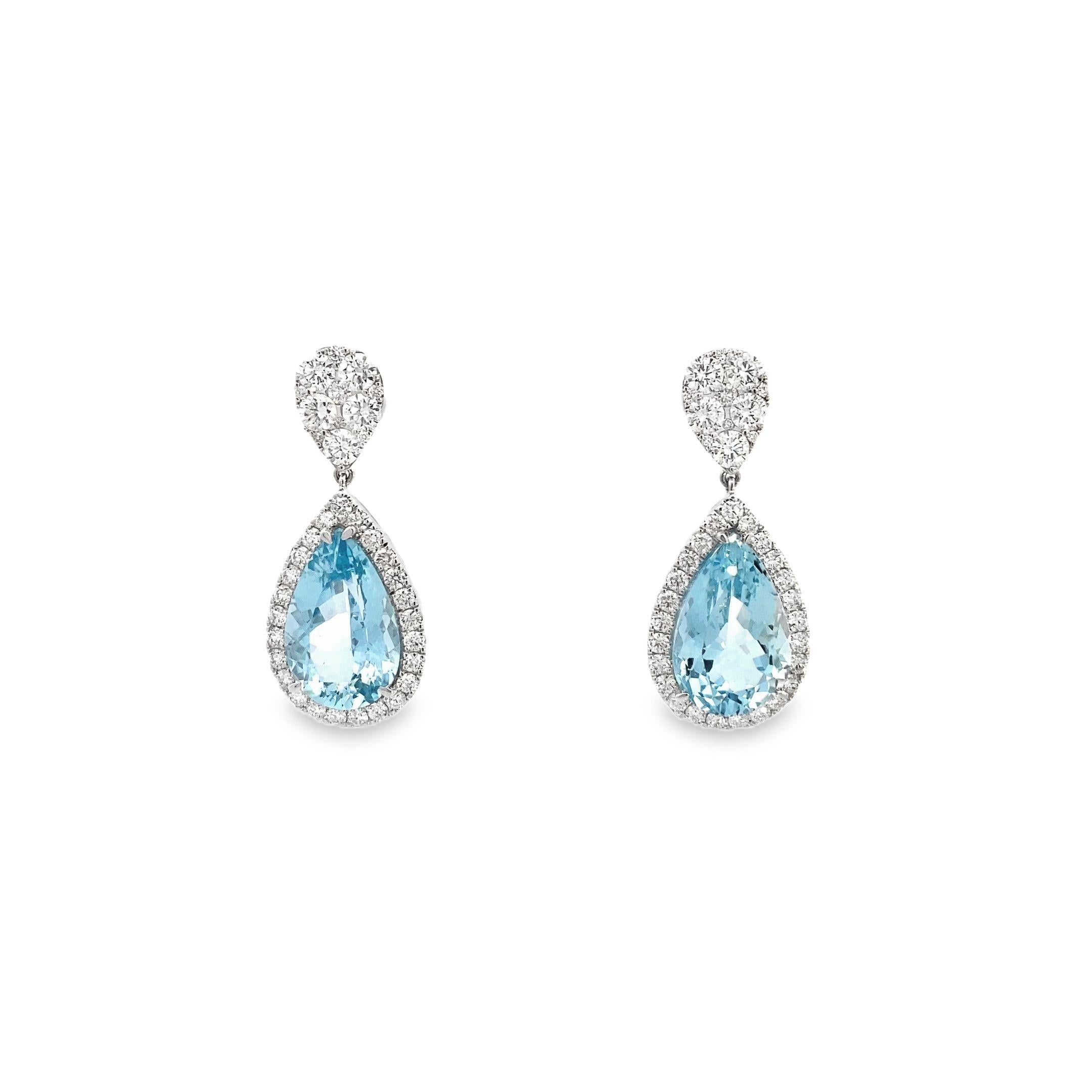 Pear Cut Maurice Fine Jewelry - Large Aquamarine Earrings and Diamonds For Sale