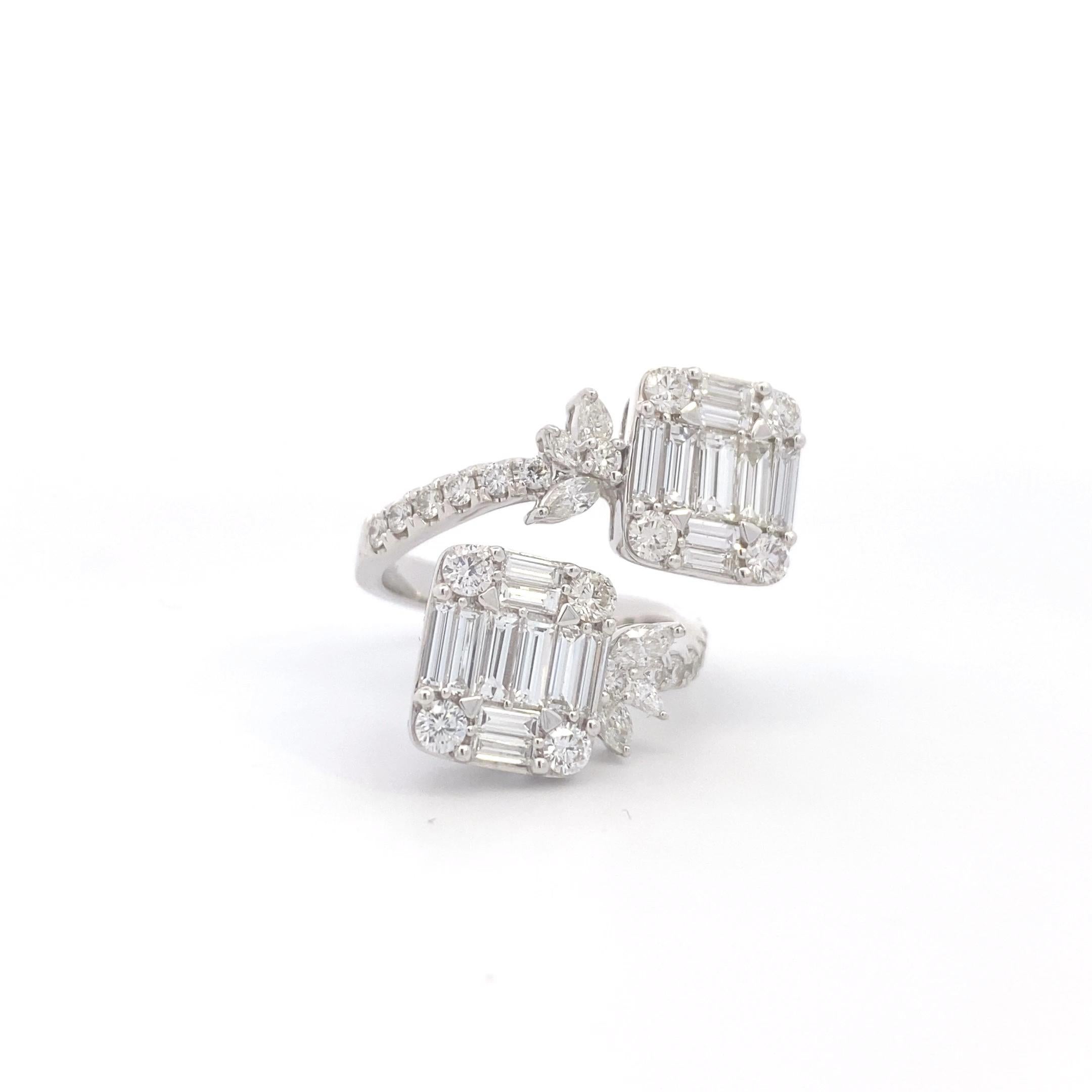 Baguette Cut Maurice Fine Jewelry - Mosaic Style By Pass Diamond Ring For Sale