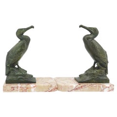 Maurice Frecourt French Art Deco Cormorant Bookends, 1930s