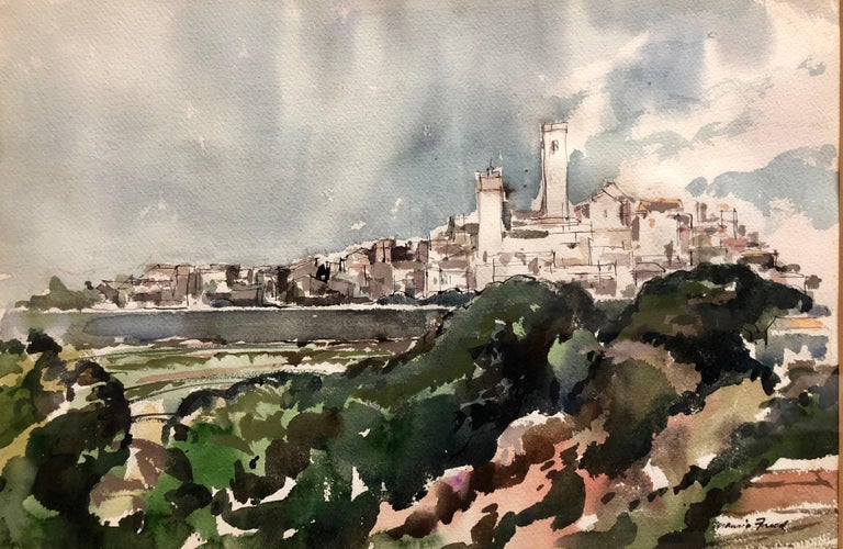 Maurice Freed Modernist Landscape Portugal Watercolor Painting For Sale At 1stdibs