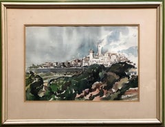 Modernist Landscape 'Portugal' Watercolor Painting  