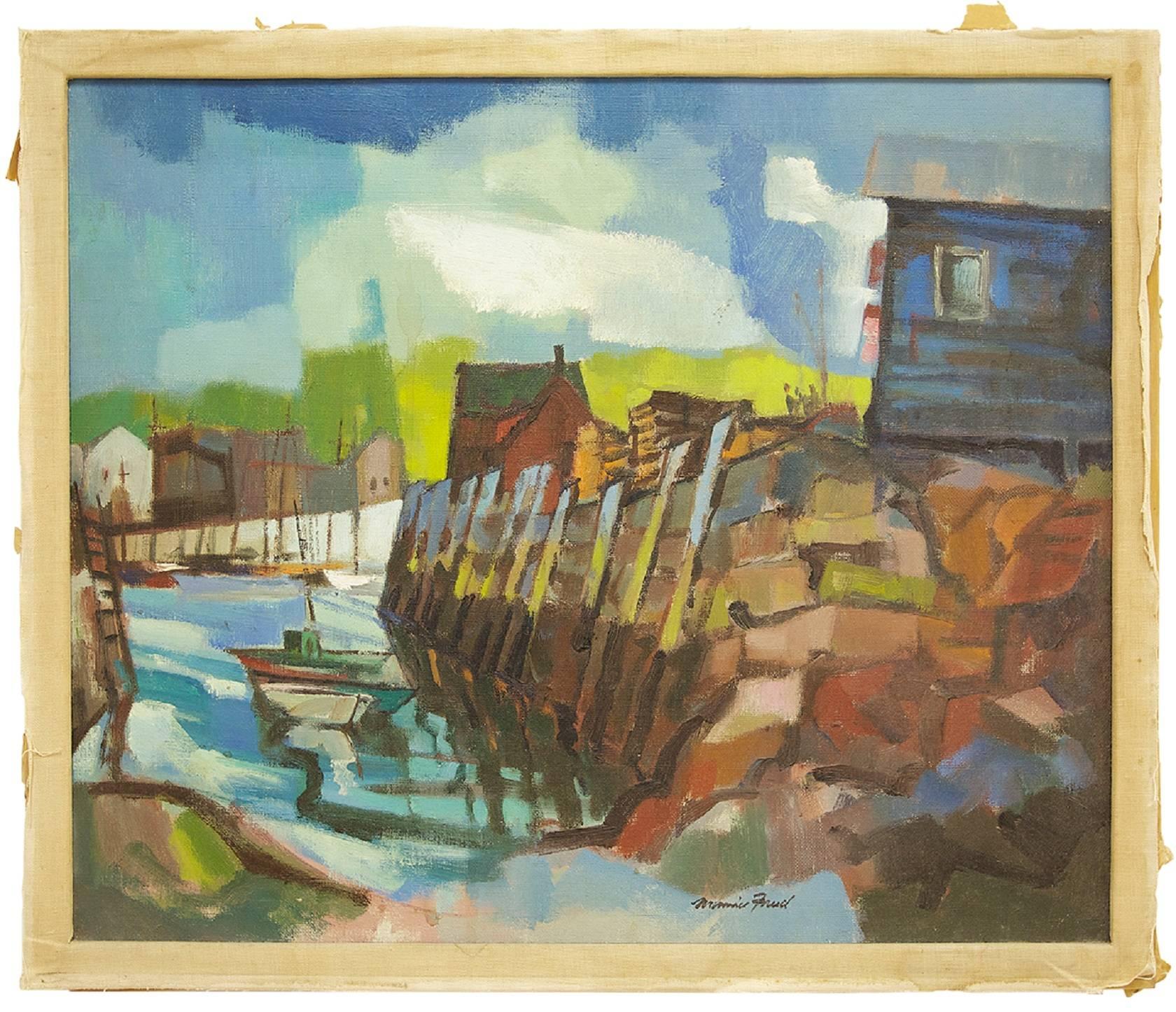 Paysage moderniste avec bateau de pêche - Painting de Maurice Freed