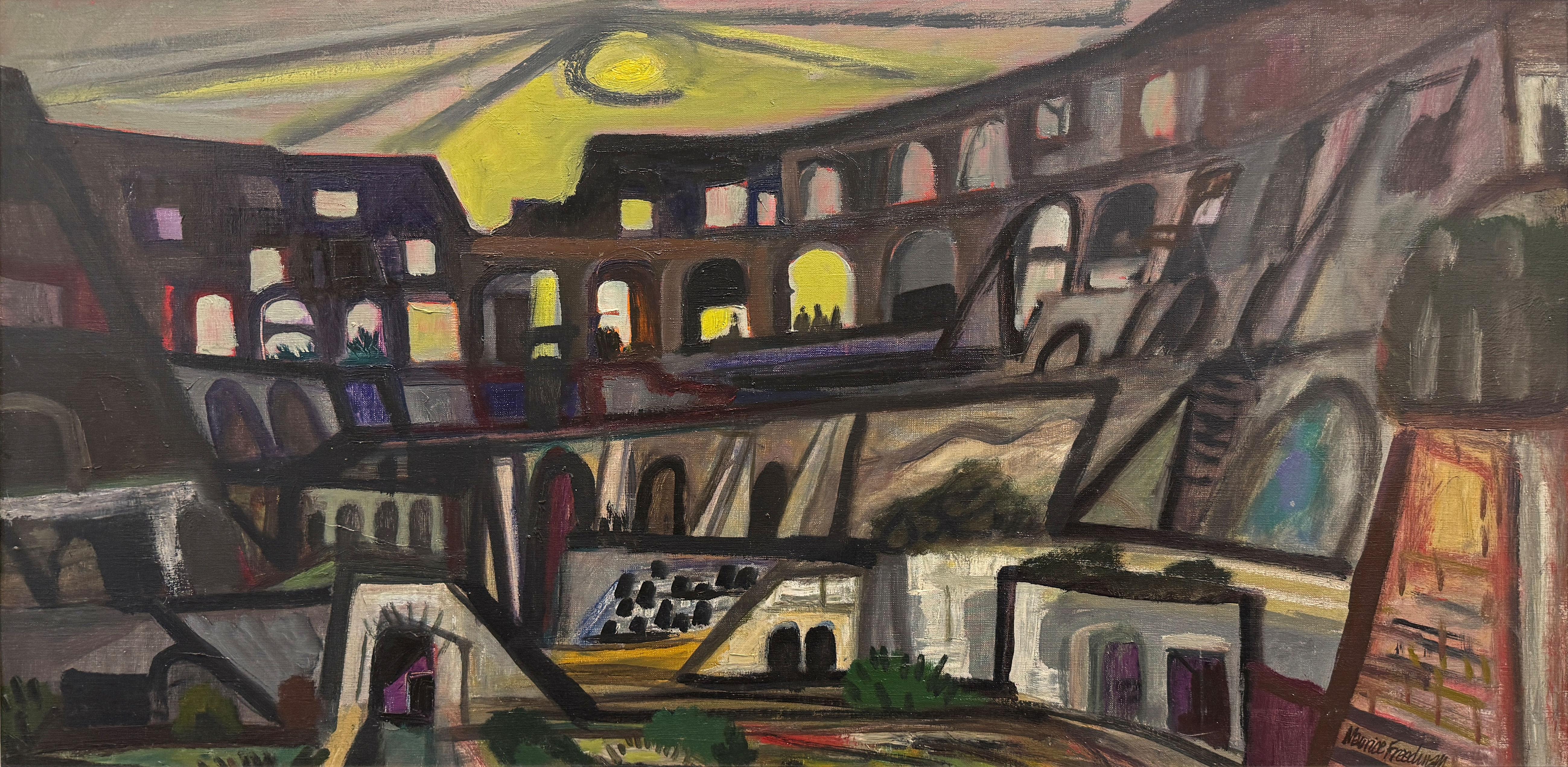 "Colosseo, Roma" Maurice Freedman, Paesaggio italiano modernista, tramonto
