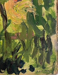 Country House in Green Landscape 1900's French Impressionist Oil Painting