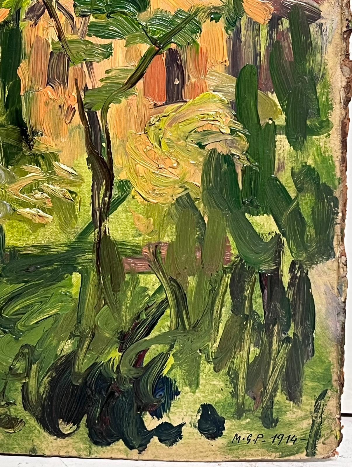 Landscape
by Maurice Georges Poncelet (French, 1897-1978)
oil painting on board, signed initials
dated 1914
11 x 9 inches
condition: overall good and sound though a little shabby from previous storage with the corners and edges being worn.