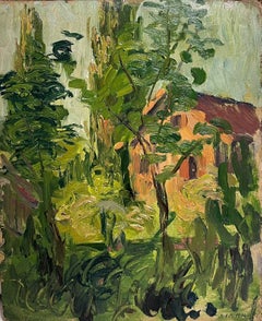 Französisches impressionistisches Ölgemälde, Landhaus in grüner Landschaft, 1900er Jahre