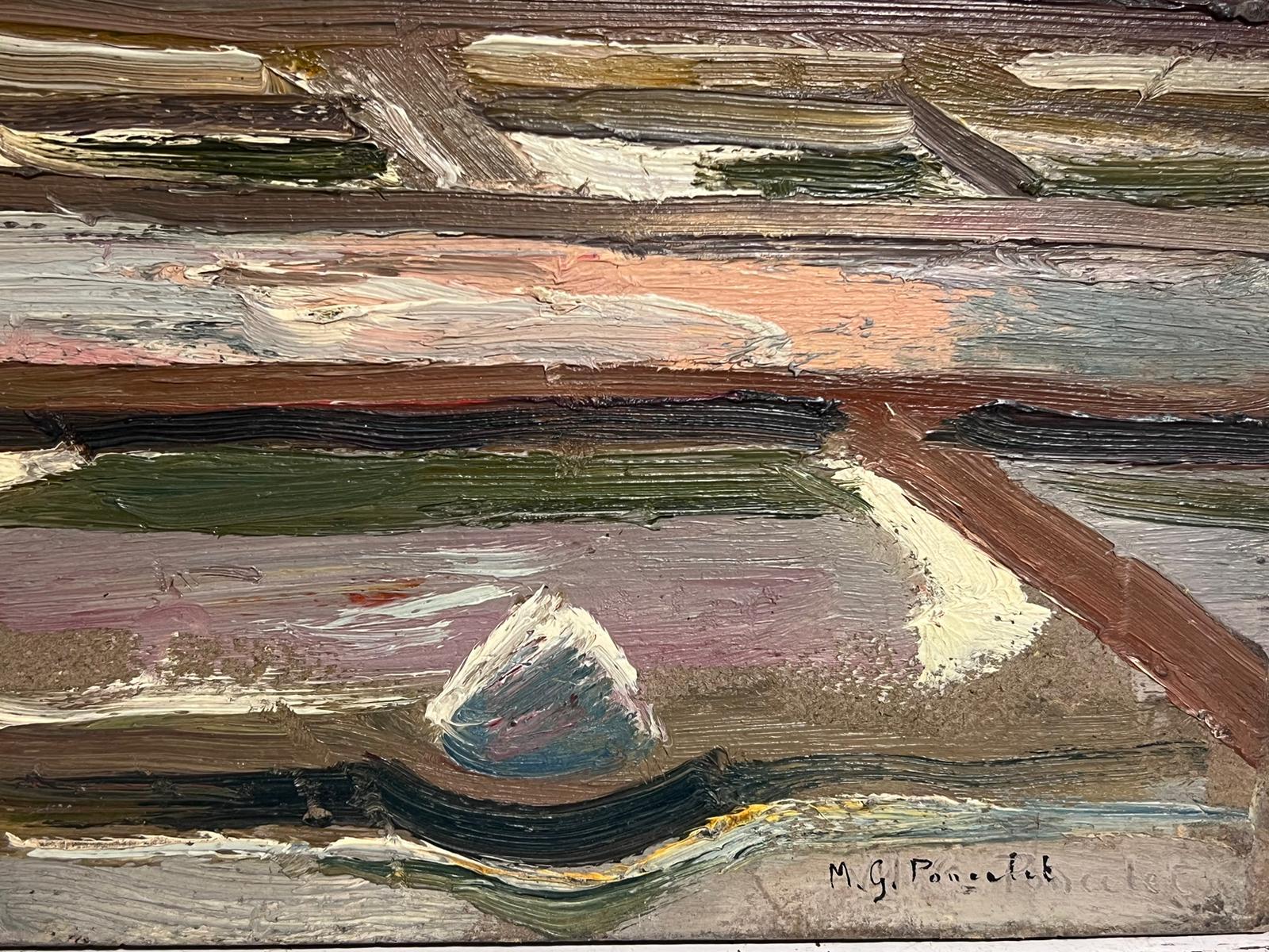 Landscape
by Maurice Georges Poncelet (French, 1897-1978)
oil painting on board, signed verso
9.5 x 13 inches
condition: overall good and sound though a little shabby from previous storage with the corners and edges being worn. 
provenance: all the