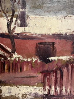 French Rooftops in the Snow 1900's French Impressionist Oil Painting