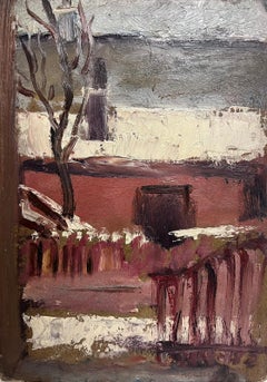French Rooftops in the Snow 1900's French Impressionist Oil Painting
