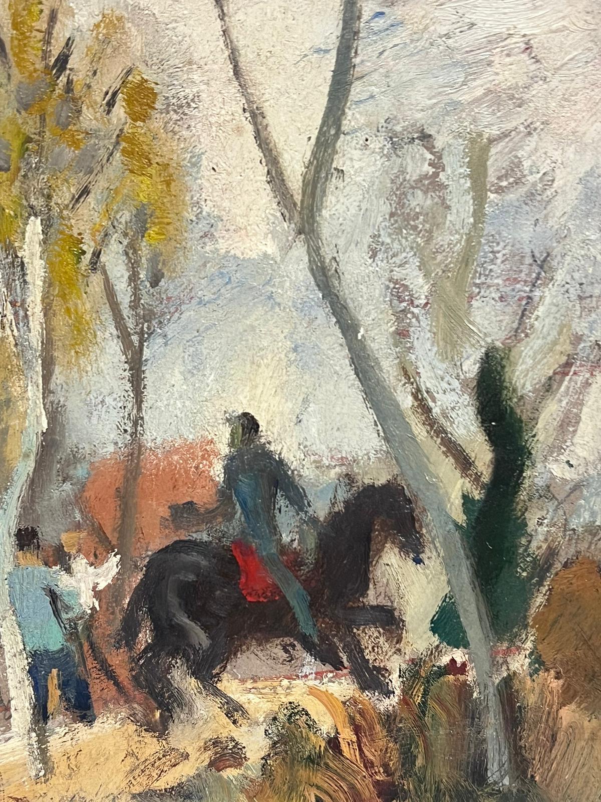 Horse & Riders in Woodland 1900's French Impressionist Oil Painting 1