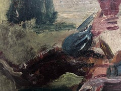 Man in Hat Seated on Ground Stylish 1920's French Impressionist Oil Painting