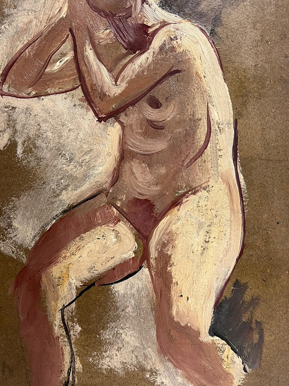 Study of Nude Lady 1900's French Impressionist Oil Painting Working Sketch For Sale 3