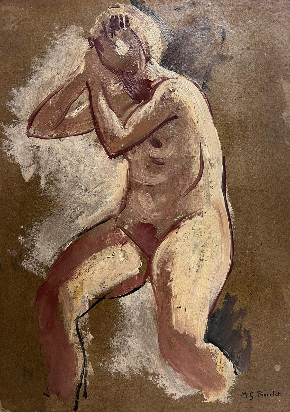 Maurice Georges Poncelet Portrait Painting - Study of Nude Lady 1900's French Impressionist Oil Painting Working Sketch