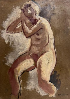 Study of Nude Lady 1900's French Impressionist Oil Painting Working Sketch