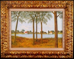 Bords de Rivière - Mid 20th Century French Naïf River Landscape Oil Painting