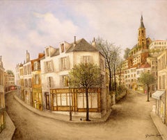 La Grande Rue un Dimanche - Large Mid 20th Century French Landscape Oil Painting