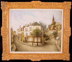 La Grande Rue un Dimanche - Large Mid 20th Century French Landscape Oil Painting