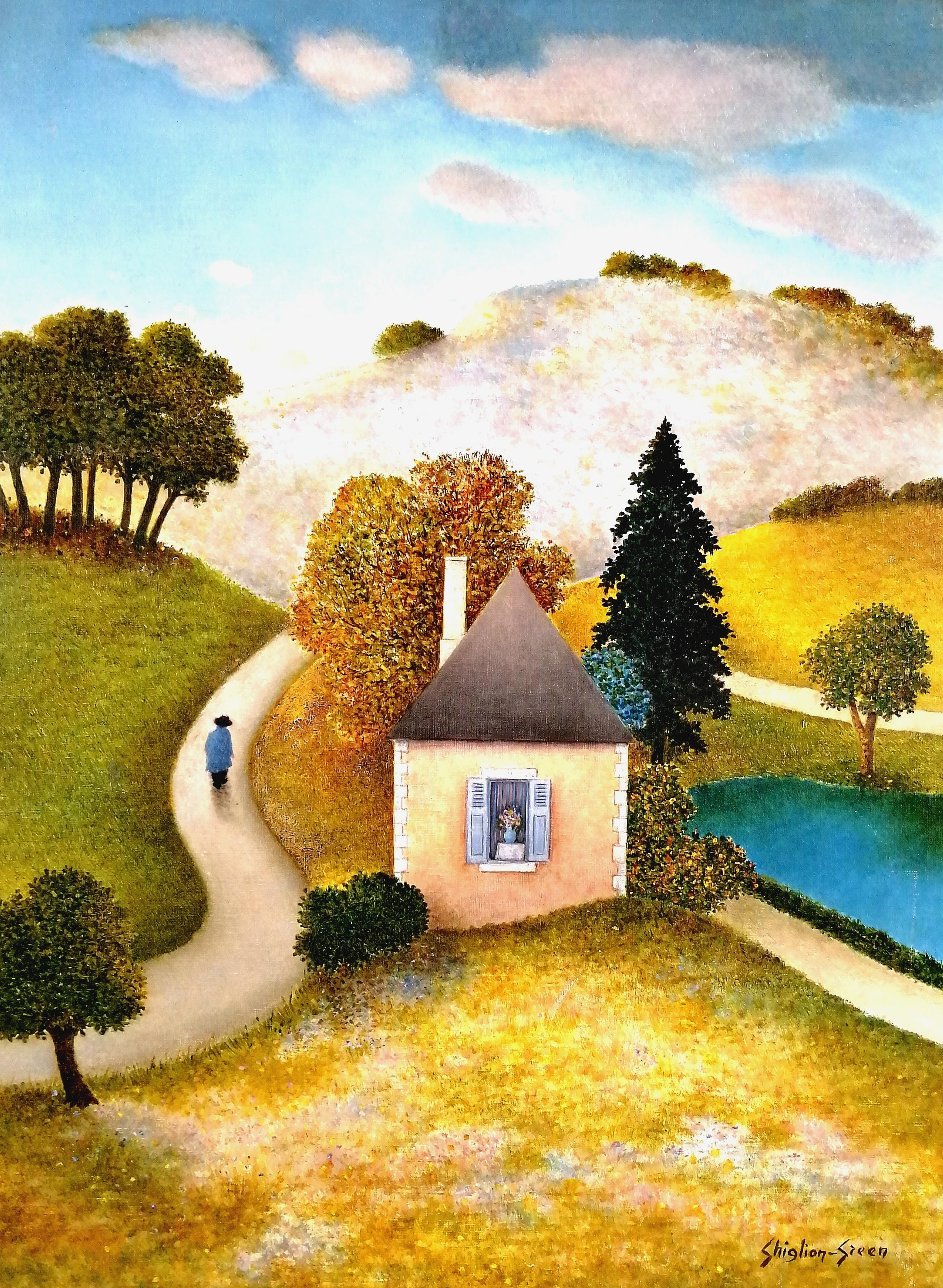 La Maison dans le Creux - Mitte des 20. Jahrhunderts Französisch Landschaft Ölgemälde – Painting von Maurice Ghiglion-Green