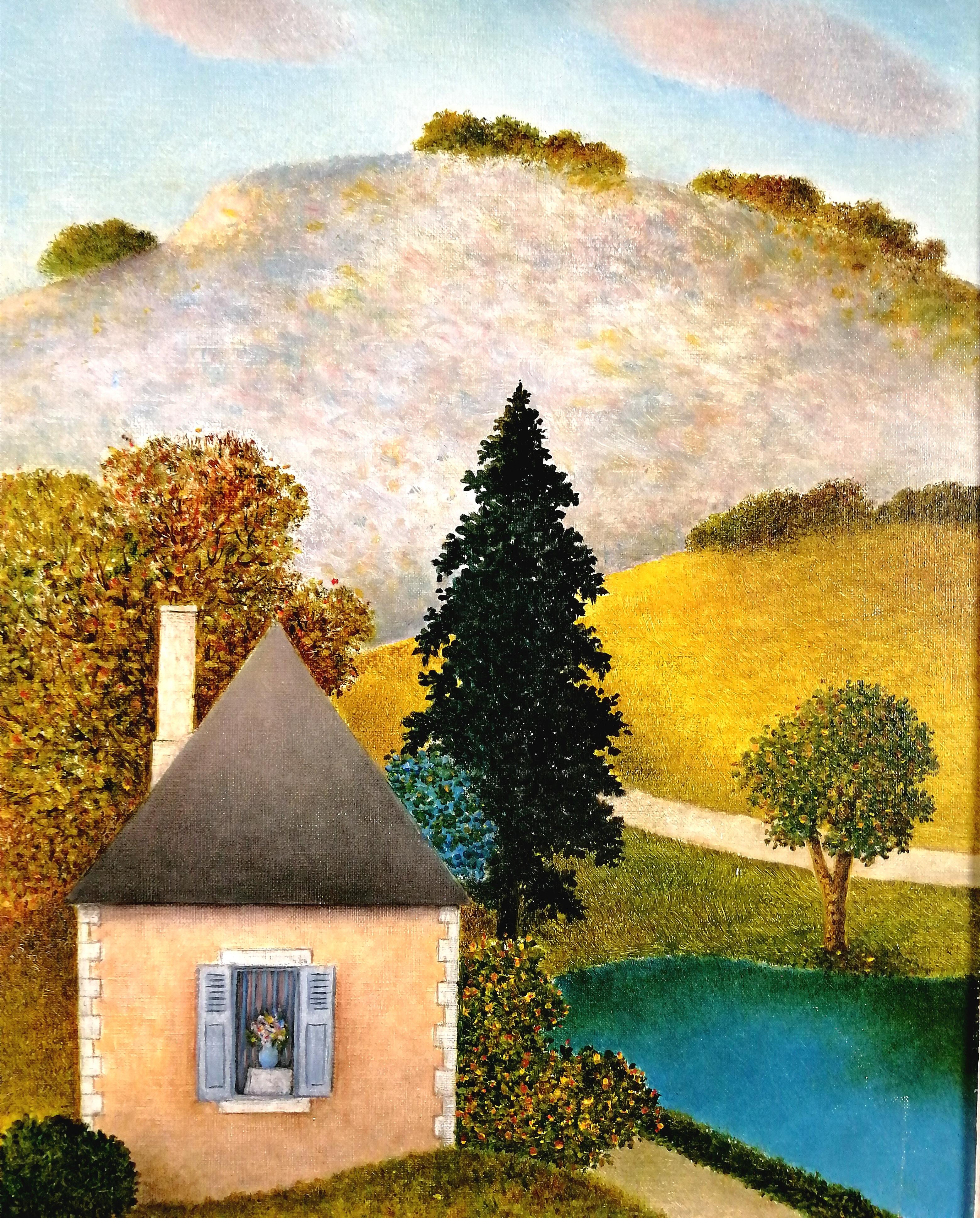 La Maison dans le Creux - Mitte des 20. Jahrhunderts Französisch Landschaft Ölgemälde im Angebot 1
