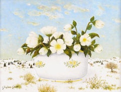 Roses de Noël - Mid 20th Century French Christmas Flowers Still Life Painting