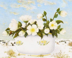 Roses de Noël - Mid 20th Century French Christmas Flowers Still Life Painting