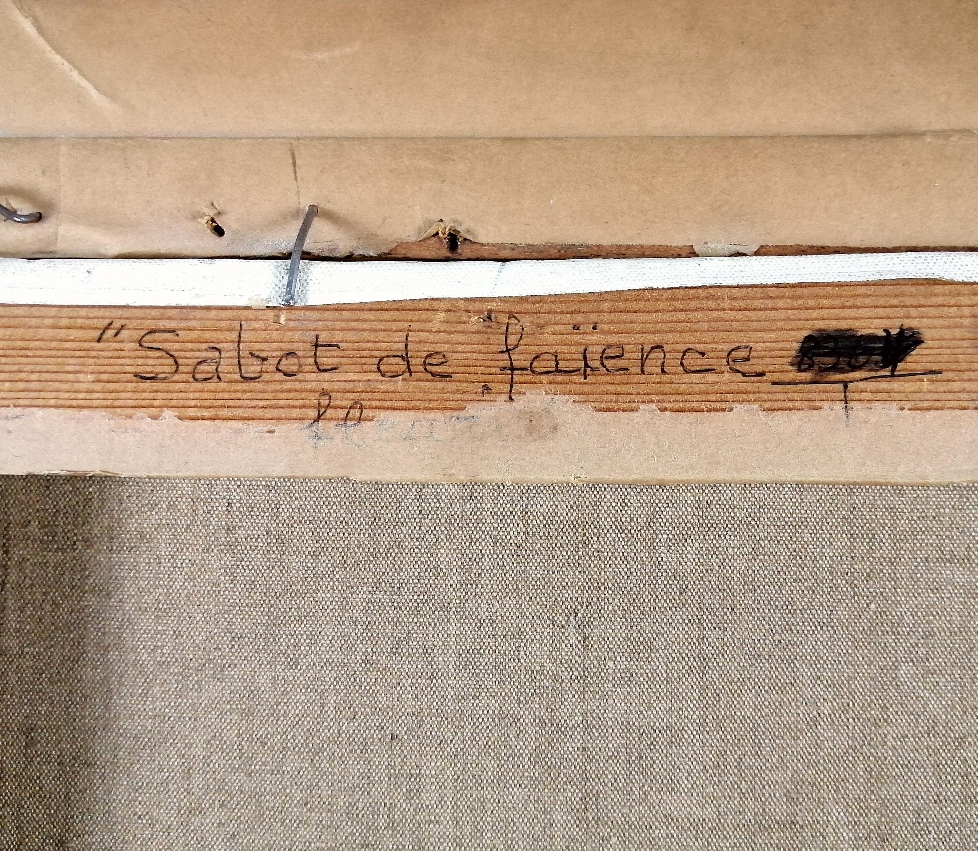 Sabot en Faïence Fleuri - Mitte des 20. Jahrhunderts Französisch Clog Stillleben Ölgemälde im Angebot 4