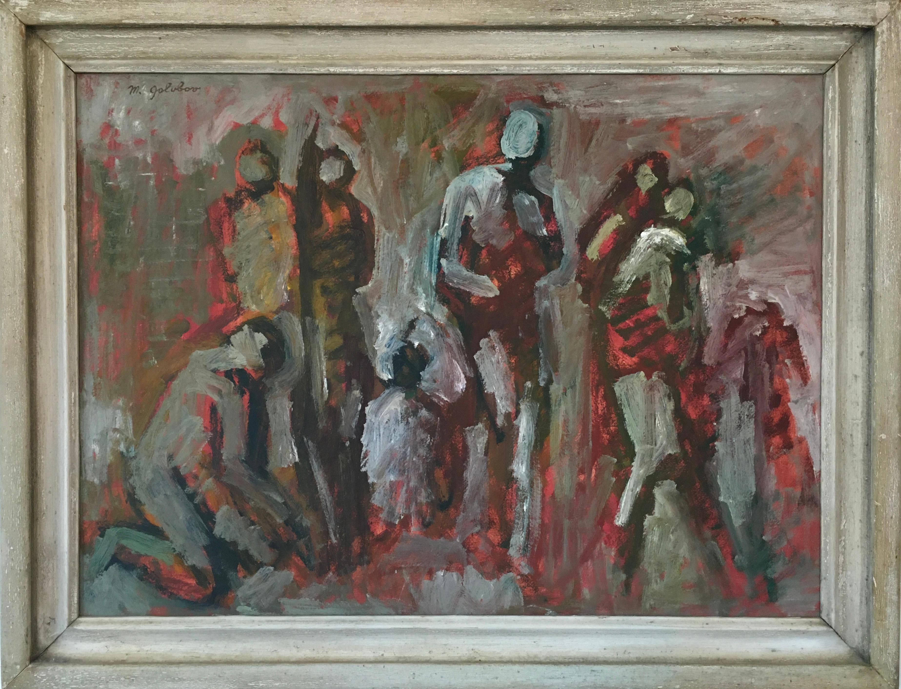 "Figure astratte senza titolo", di Maurice Golubov, dipinto a olio su tavola, anni '50 circa