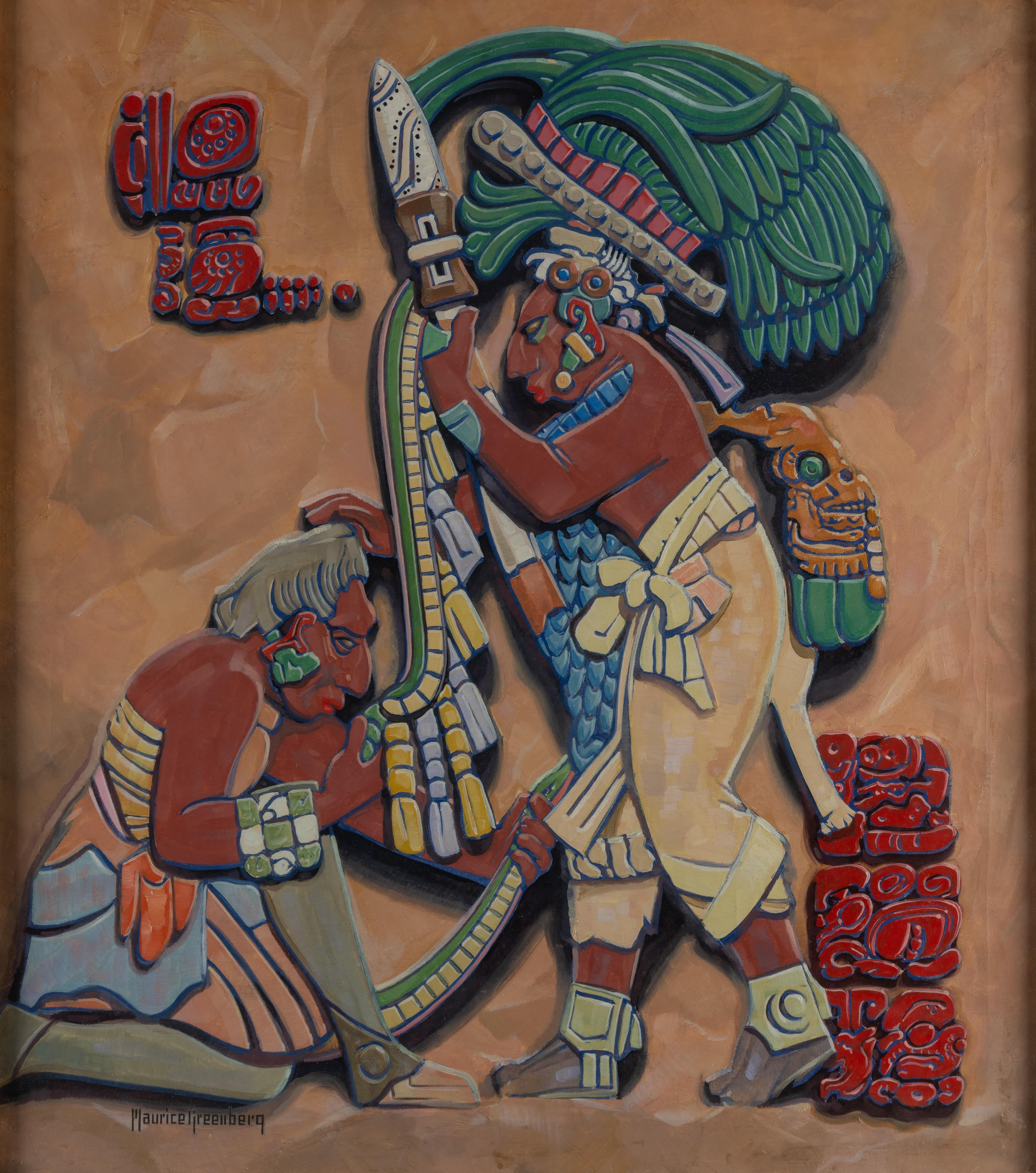 Mayan Chief Scene (Sonstige Kunststile), Painting, von Maurice Greenberg