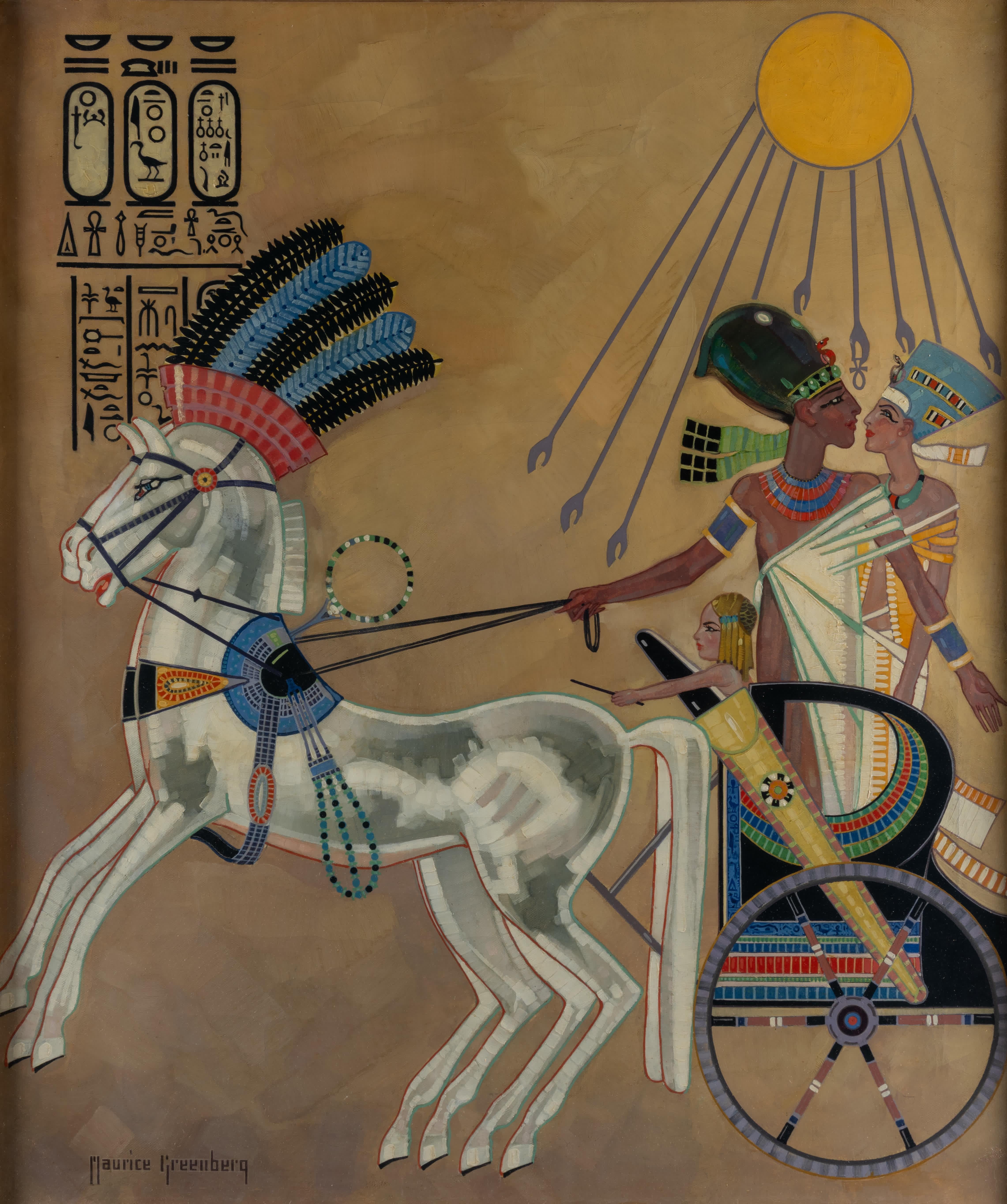 Pharaoh and His Family on a Chariot (Sonstige Kunststile), Painting, von Maurice Greenberg