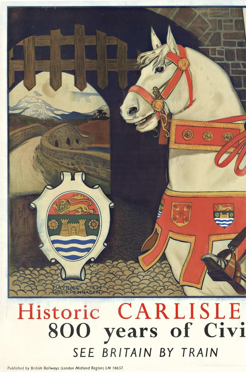 Original Historic Carlisle -  Gateway to Scotland vintage railroad poster - Print by Maurice Greiffenhagen