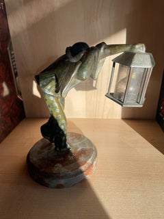 Maurice Guiraud-Rivière. Art Déco Bronze "Pierrot a la lanterne". France 1925