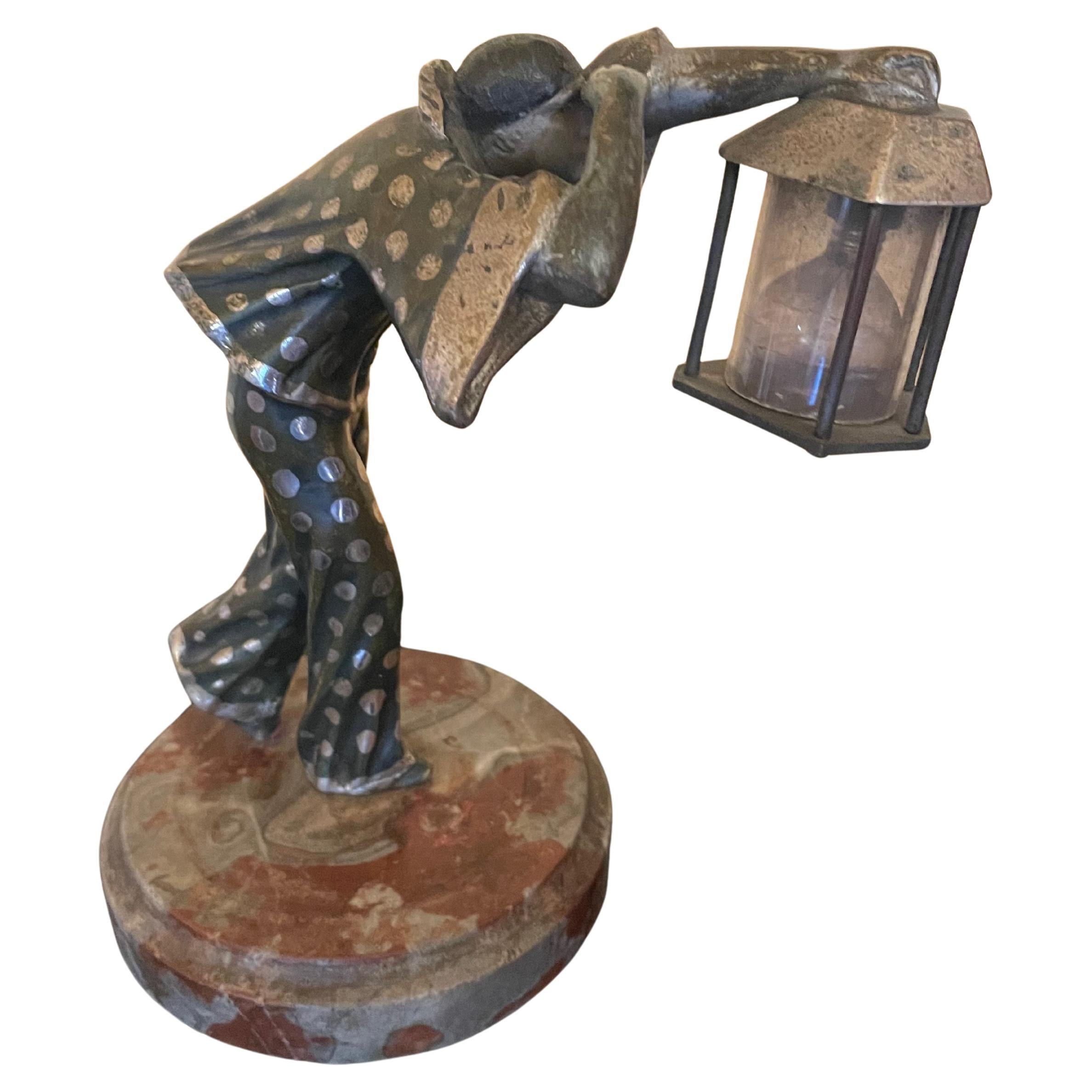 Maurice Guiraud-Rivière. Bronzo Art Déco "Pierrot a la lanterne". Francia 1925