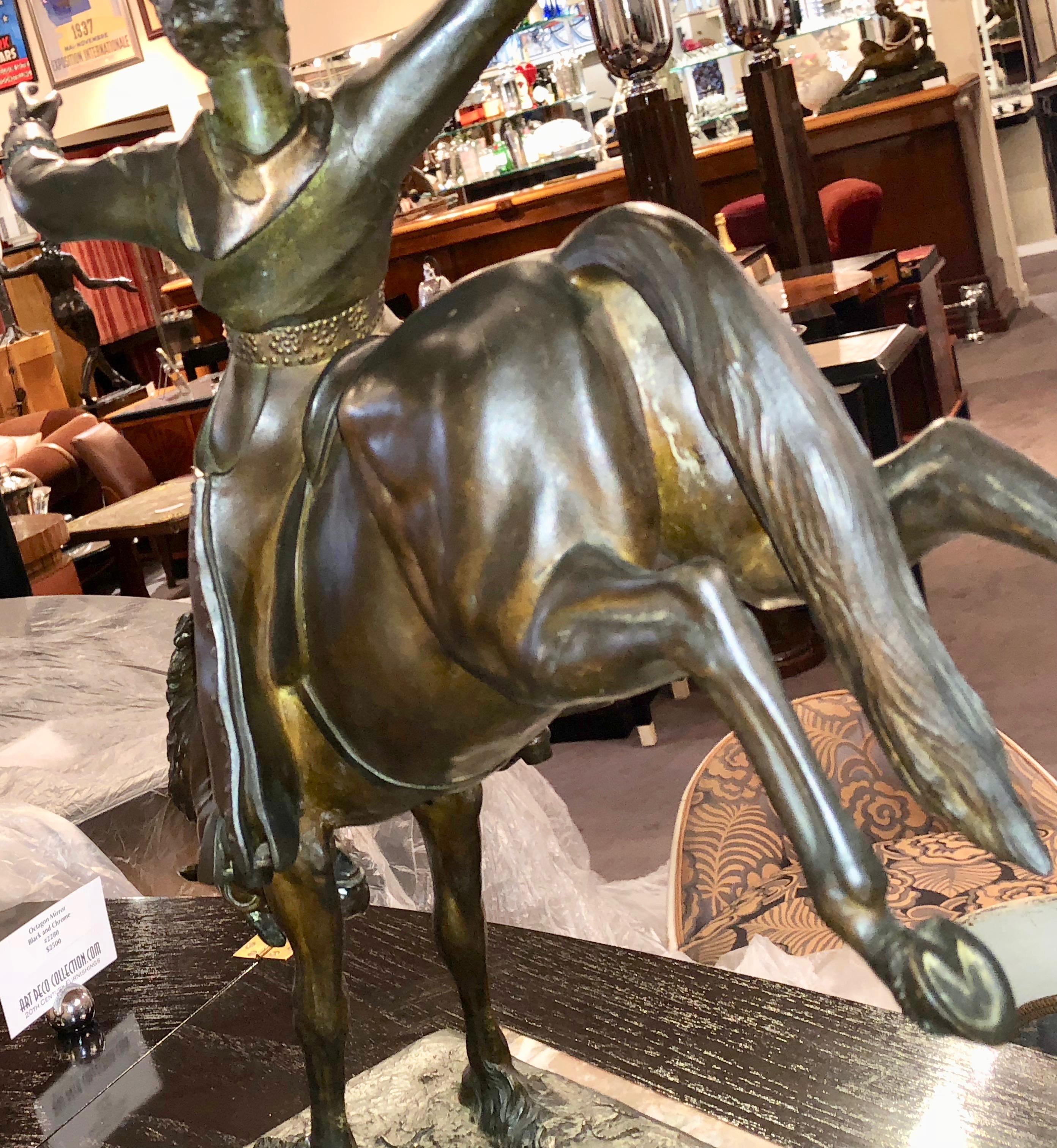 Maurice Guiraud Rivière & Etling Paris Cowboy at the Rodeo Art Deco Statue In Good Condition For Sale In Oakland, CA