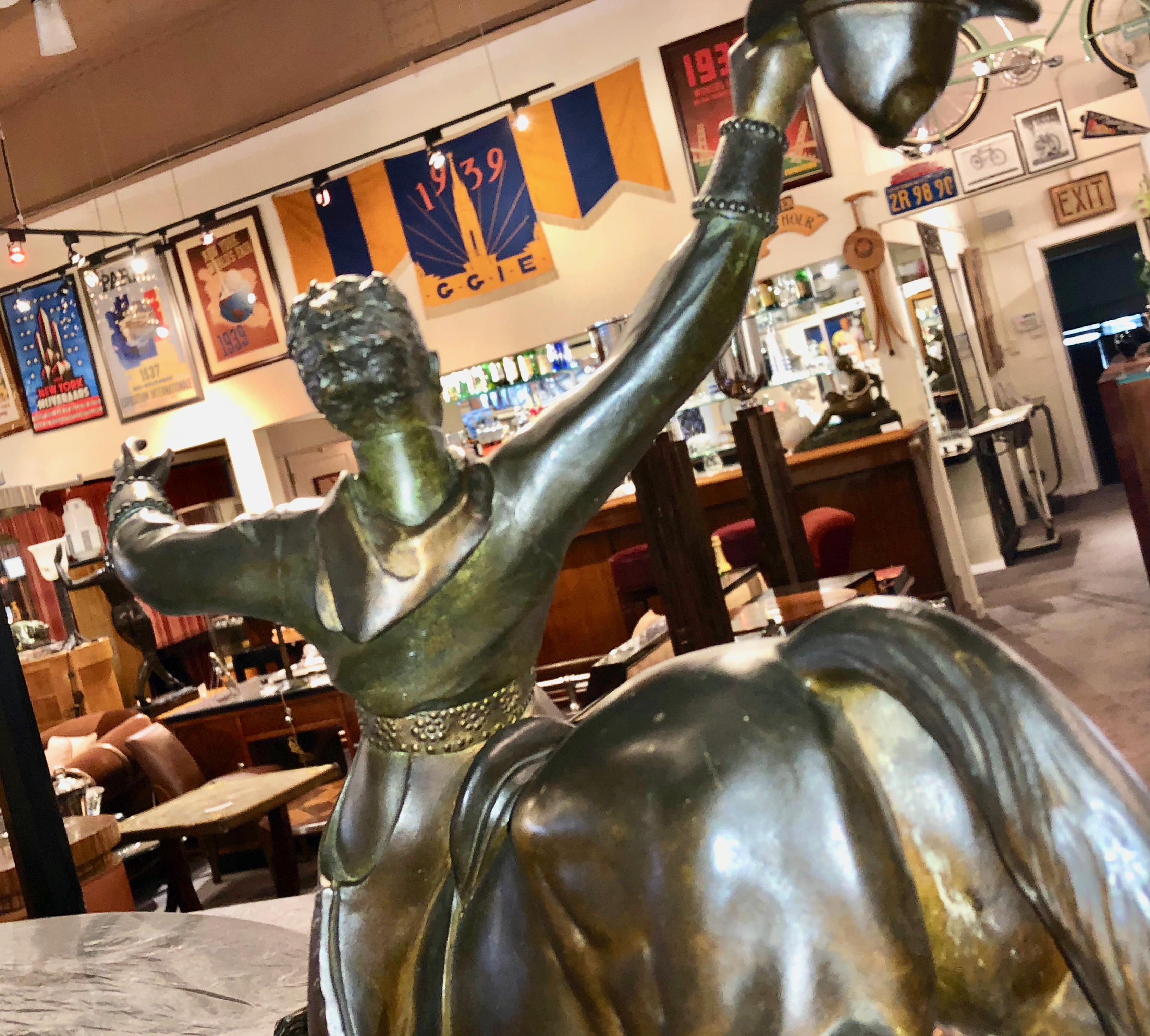 Bronze Maurice Guiraud Rivière & Etling Paris Cowboy at the Rodeo Art Deco Statue For Sale