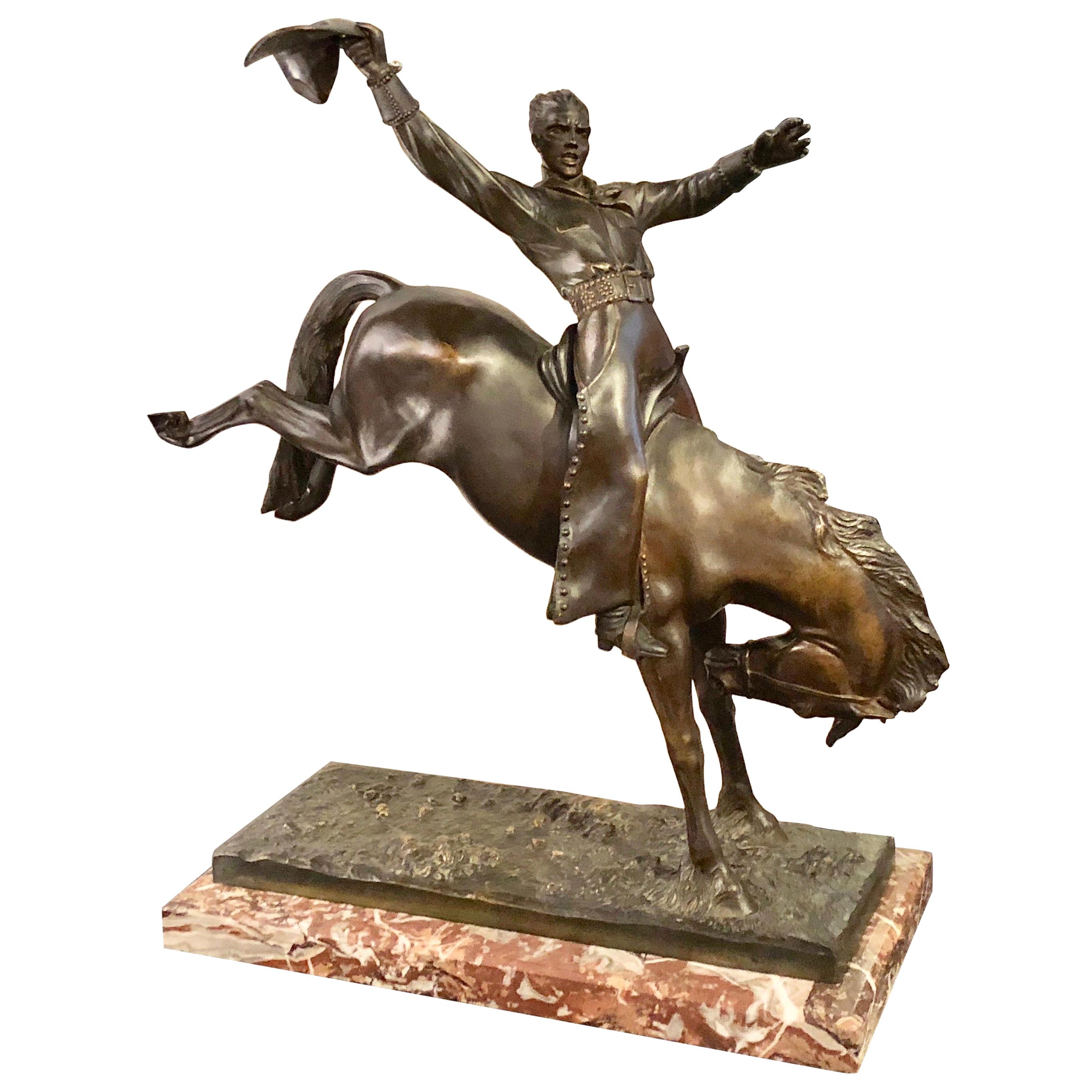 Maurice Guiraud-Rivière & Etling Paris Cowboy auf dem Rodeo Art Deco Statue