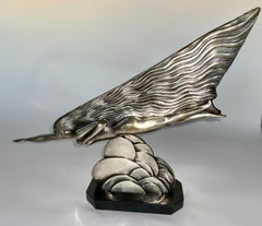 "La Comete" Icónico desnudo femenino francés Art Decó de bronce plateado de los años 20