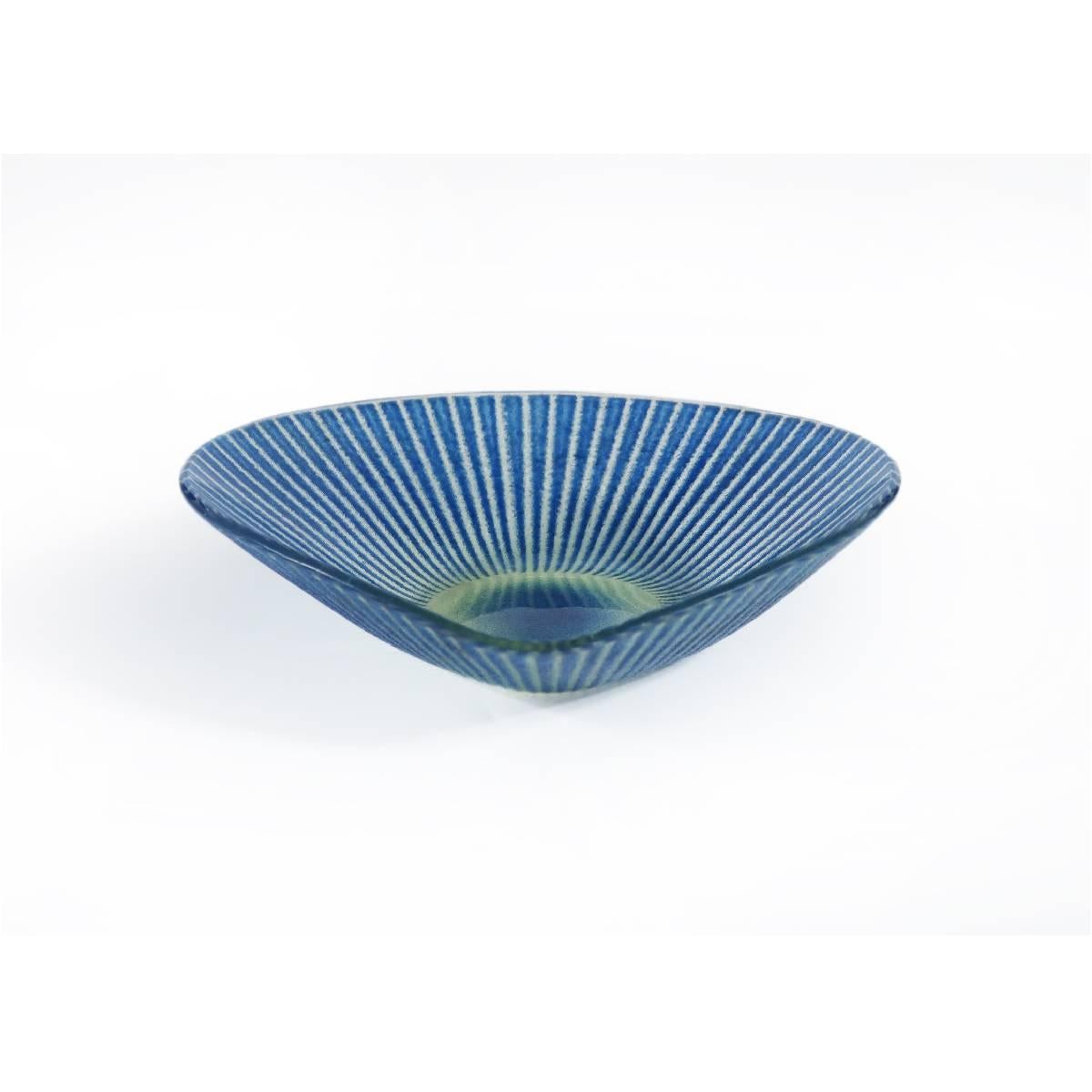 Mid-Century Modern Maurice Heaton Blue Glass Bowl