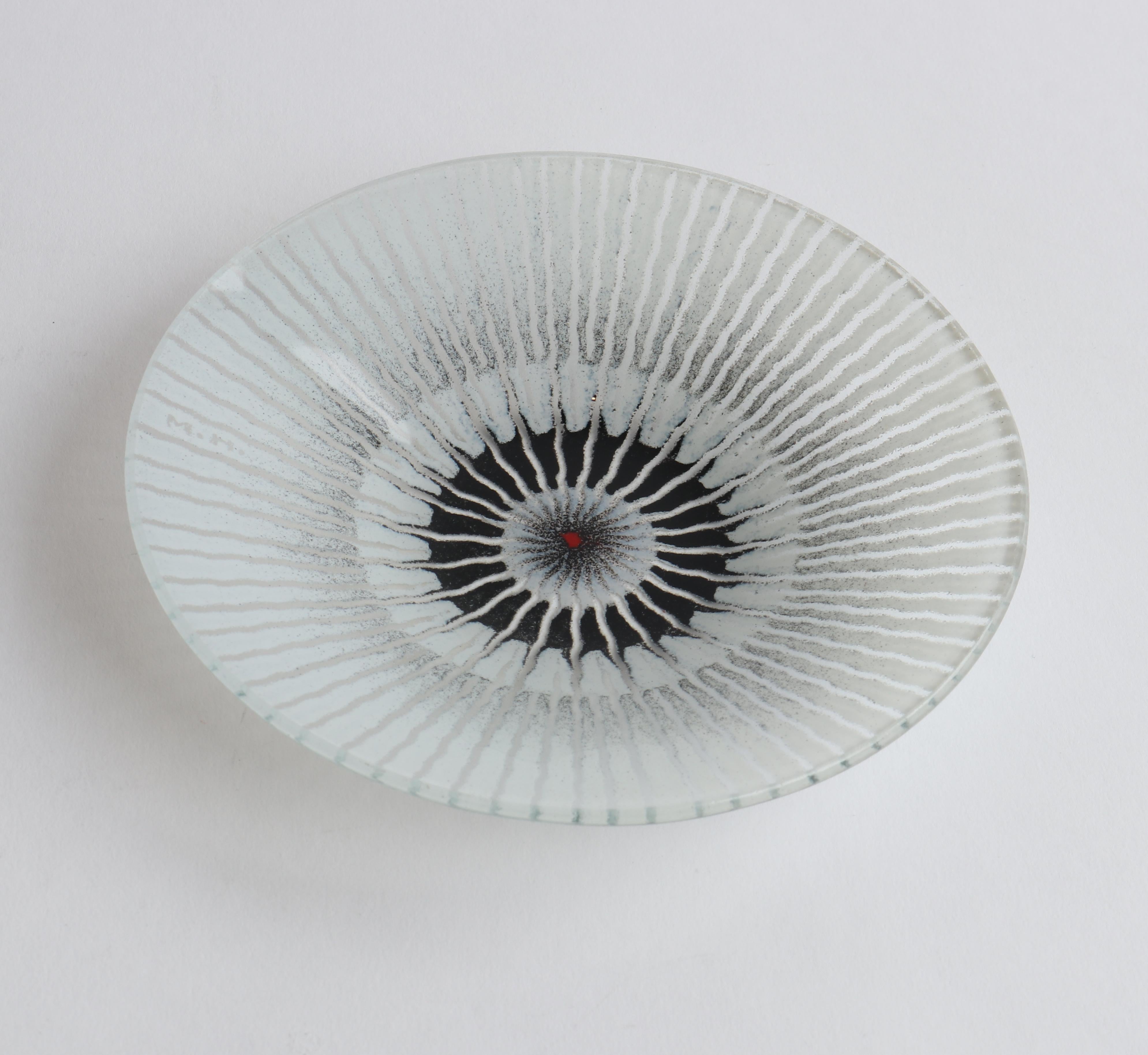 Maurice Heaton c.1970s Signed Modernist Starburst Art Glass Enameled Dish Plate 1