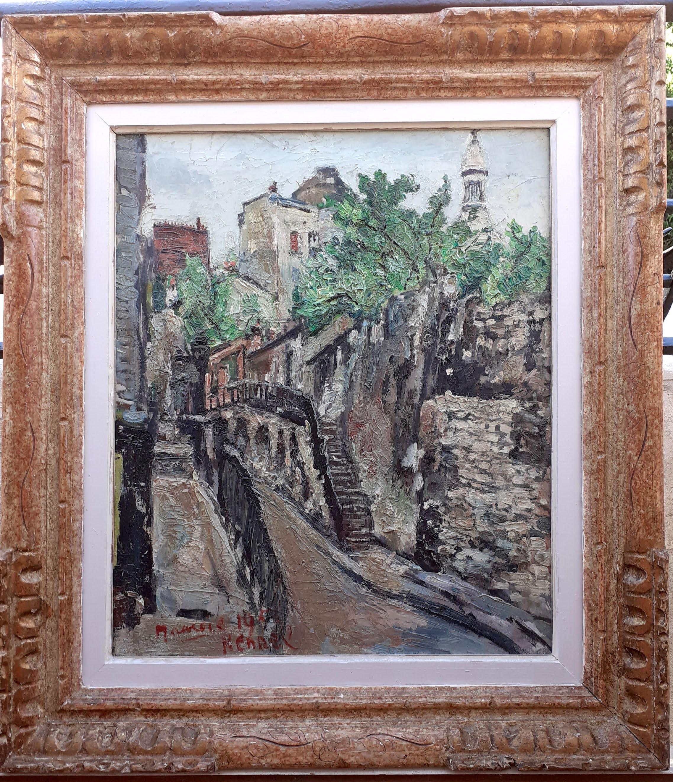 A very French view of Montmartre by Maurice-Henri Hensel (1890-1958),  in the tradition of masters such as Chaim Soutine and Maurice Utrillo. Indeed - compare the scene to Utrillo's 
