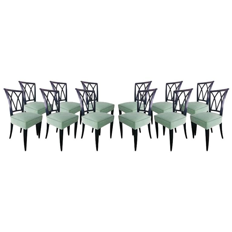 Exceptionnel ensemble de 12 chaises Maurice Hirsch, nouvellement tapissées en vente