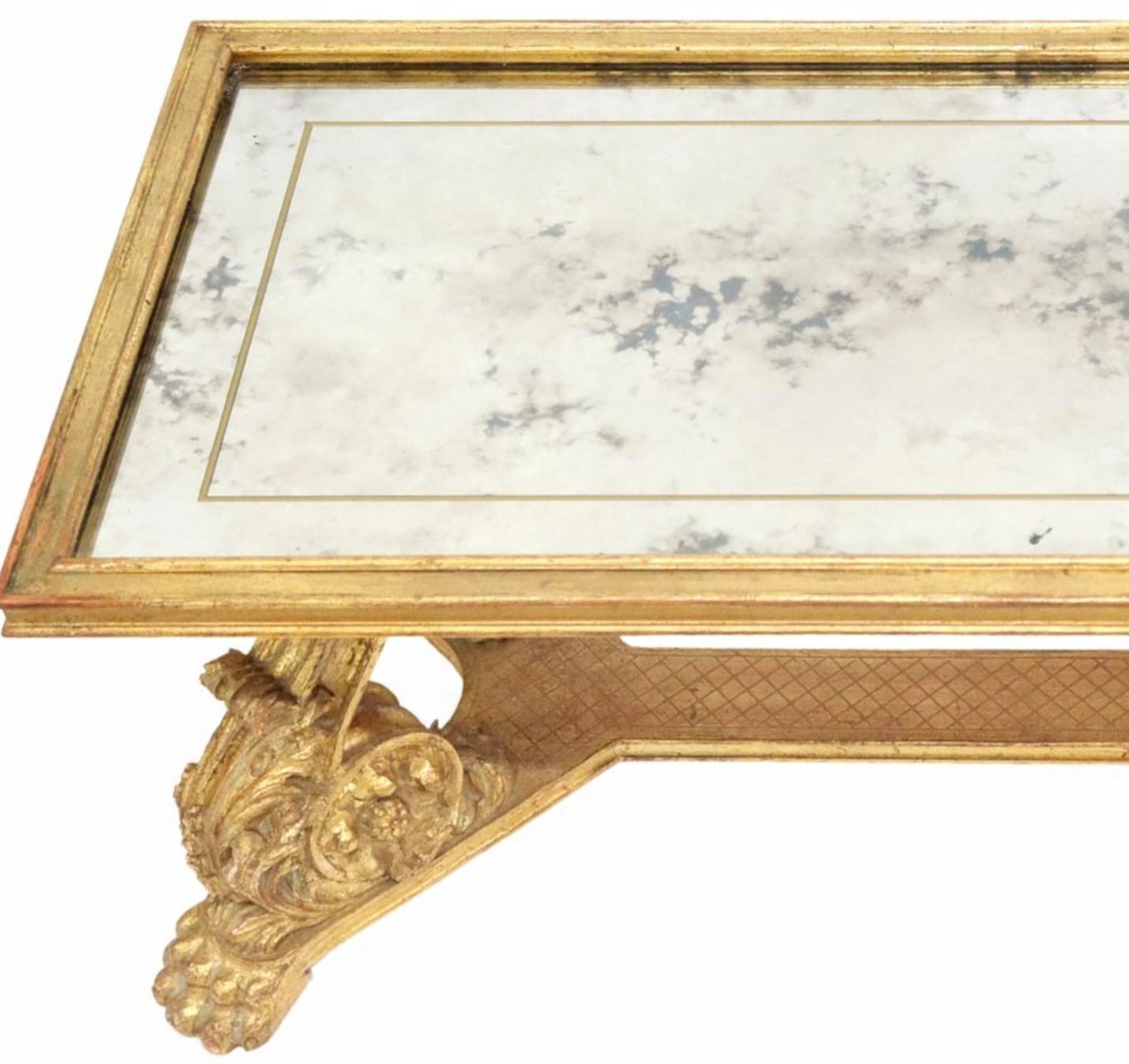 Maurice Hirsch French Mid-Century Baroque Glam Carved Giltwood Coffee Table 3
