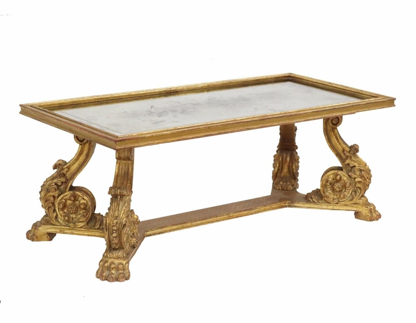 Maurice Hirsch French Mid-Century Baroque Glam Carved Giltwood Coffee Table 5