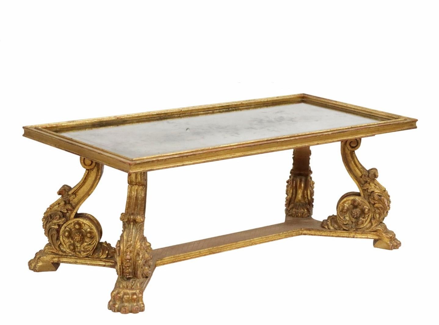Baroque Revival Maurice Hirsch French Mid-Century Baroque Glam Carved Giltwood Coffee Table